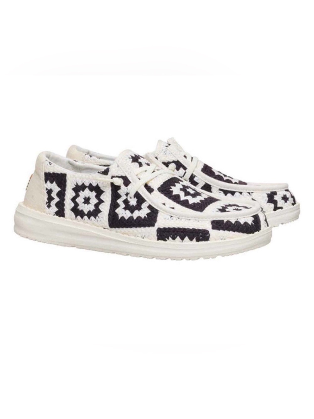 Hey Dude Wendy Cottage Crochet Black & White Slip-On Women’s Shoe 9